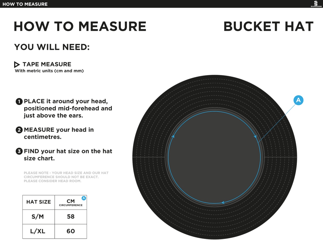 Rawtenstall CC Dual Bucket Hat - Royal - Size Guide